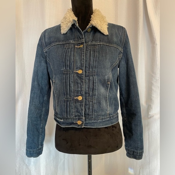 Levi’s Distressed Fleece Lined Denim Button Down Coat Juniors Size Medium - Picture 1 of 9